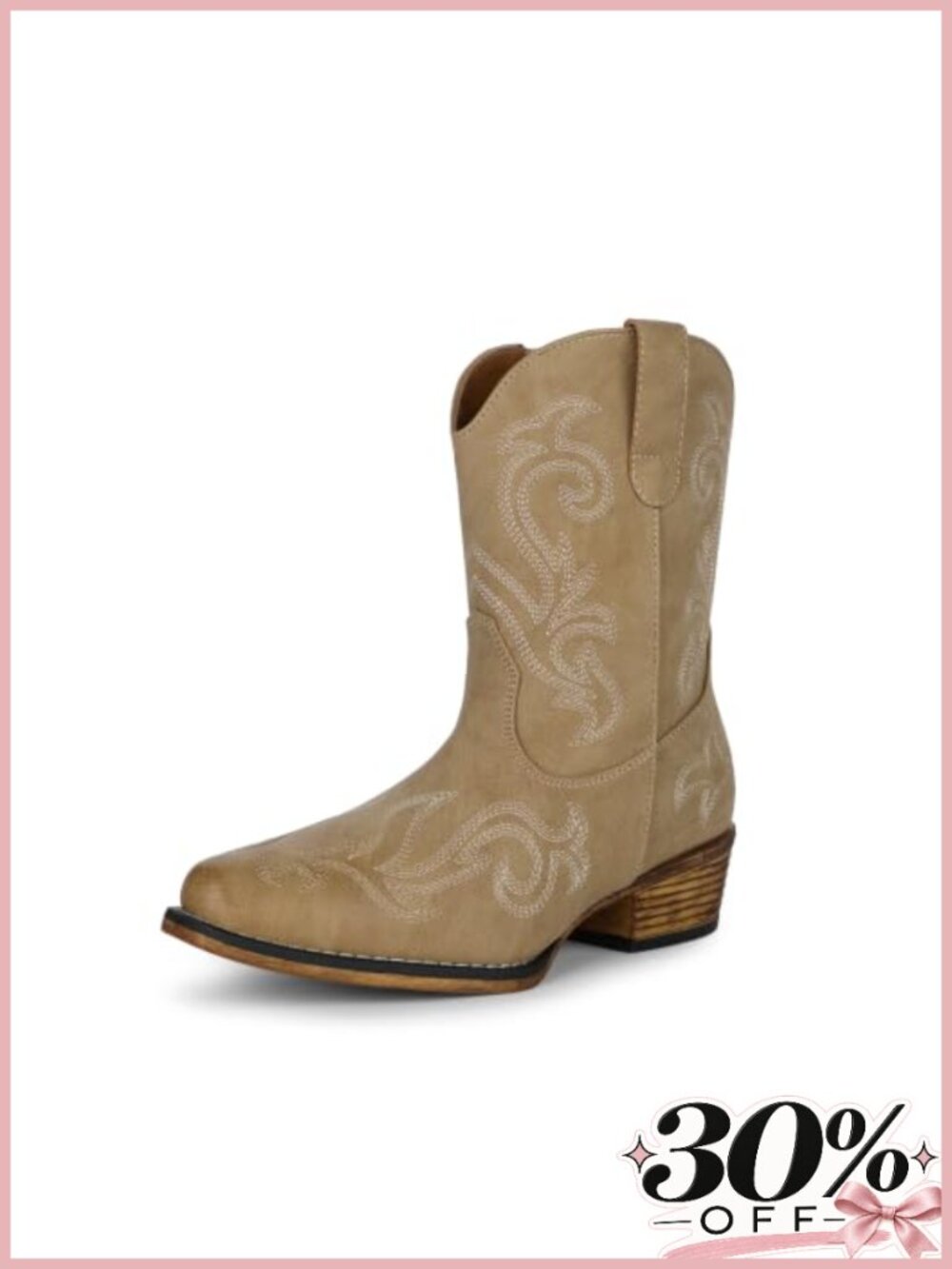 Women's Western Ankle Boots Faux Leather Embroidered Zip Cowboy Booties